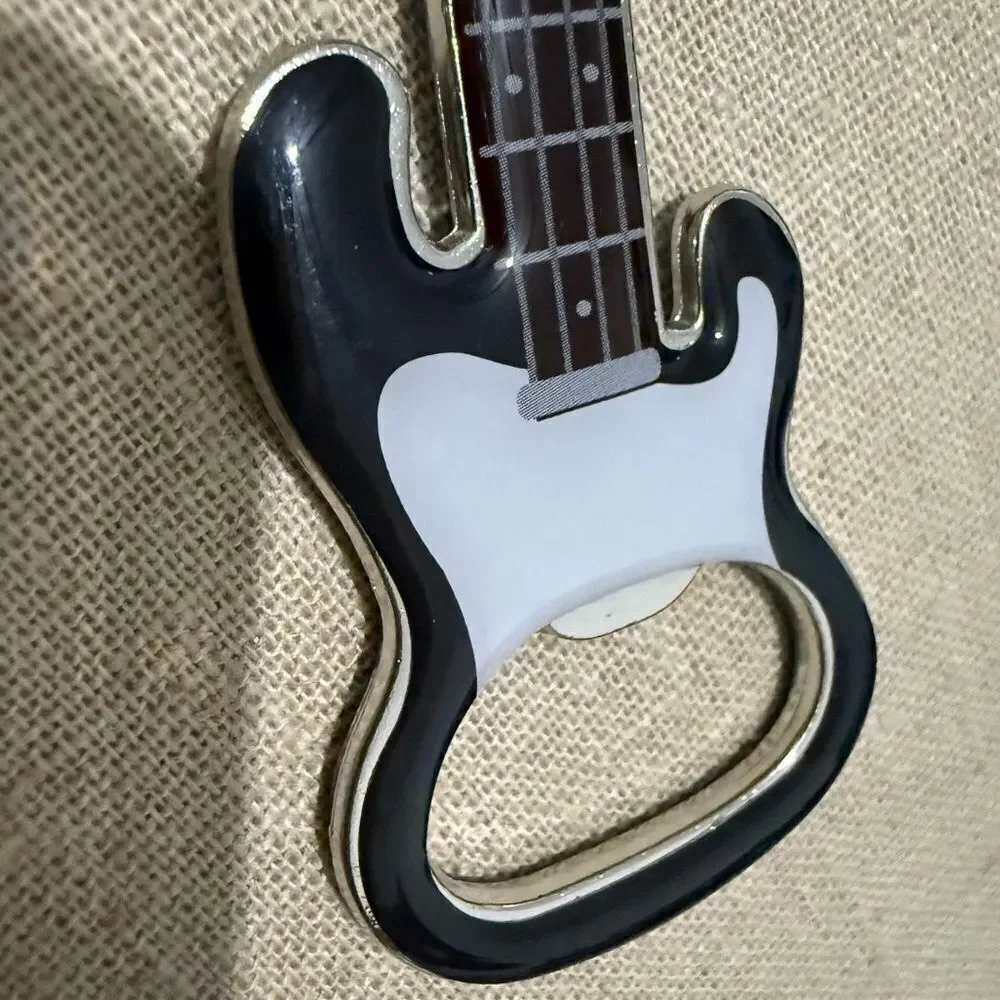 Electric Guitar Keychain Bottle Opener – Rock Music Lover Gift in Black & Silver